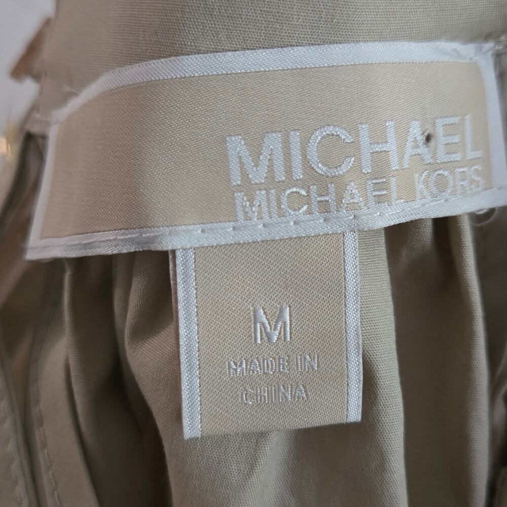 Michael Kors Khaki Gold Chain Halter Organic Stretch Cotton Midi Dress Tiered - Picture 7 of 10